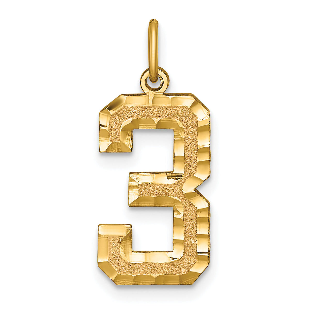 14k Large Brushed Diamond-cut Number 3 Charm-LN03