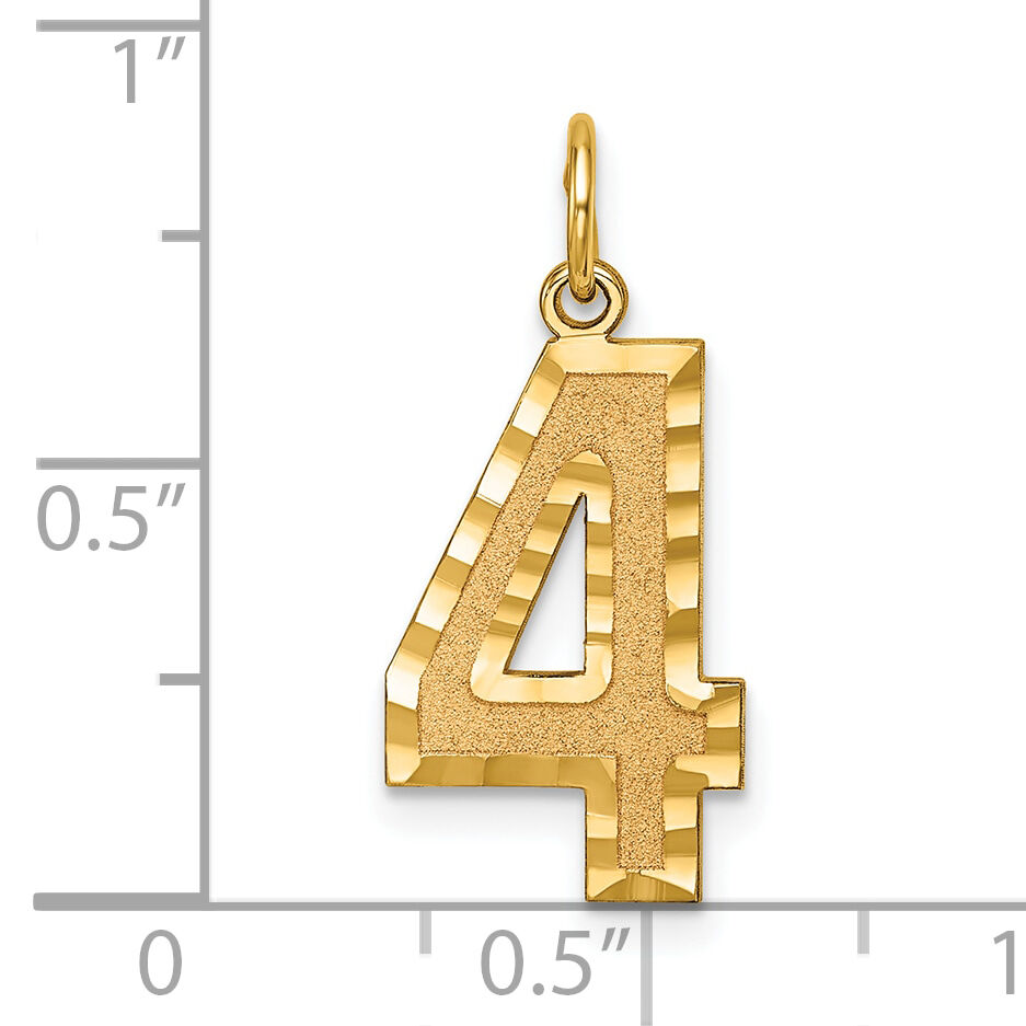 14k Large Brushed Diamond-cut Number 4 Charm-LN04