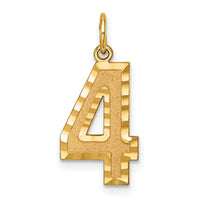 14k Large Brushed Diamond-cut Number 4 Charm-LN04