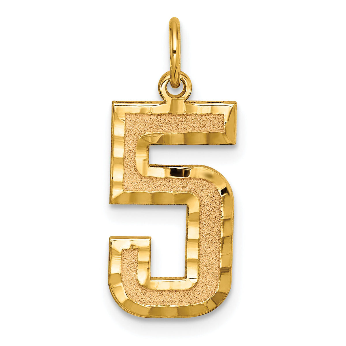 14k Large Brushed Diamond-cut Number 5 Charm-LN05
