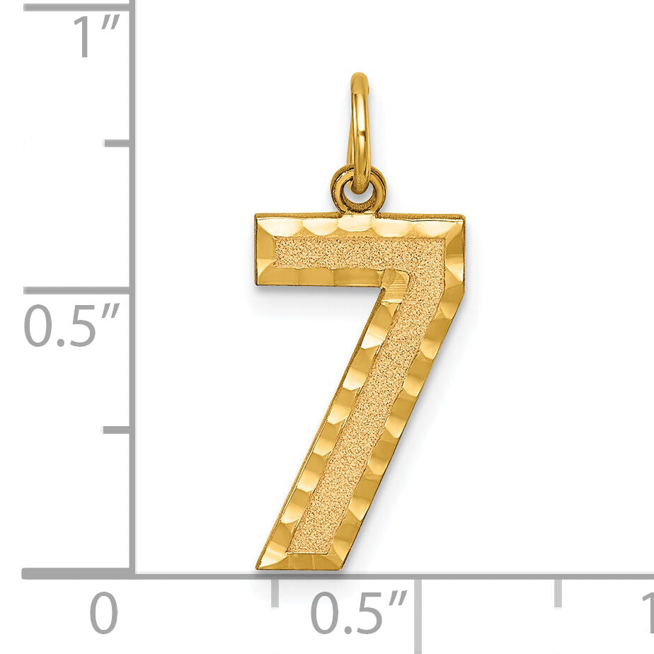 14k Large Brushed Diamond-cut  Number 7 Charm-LN07