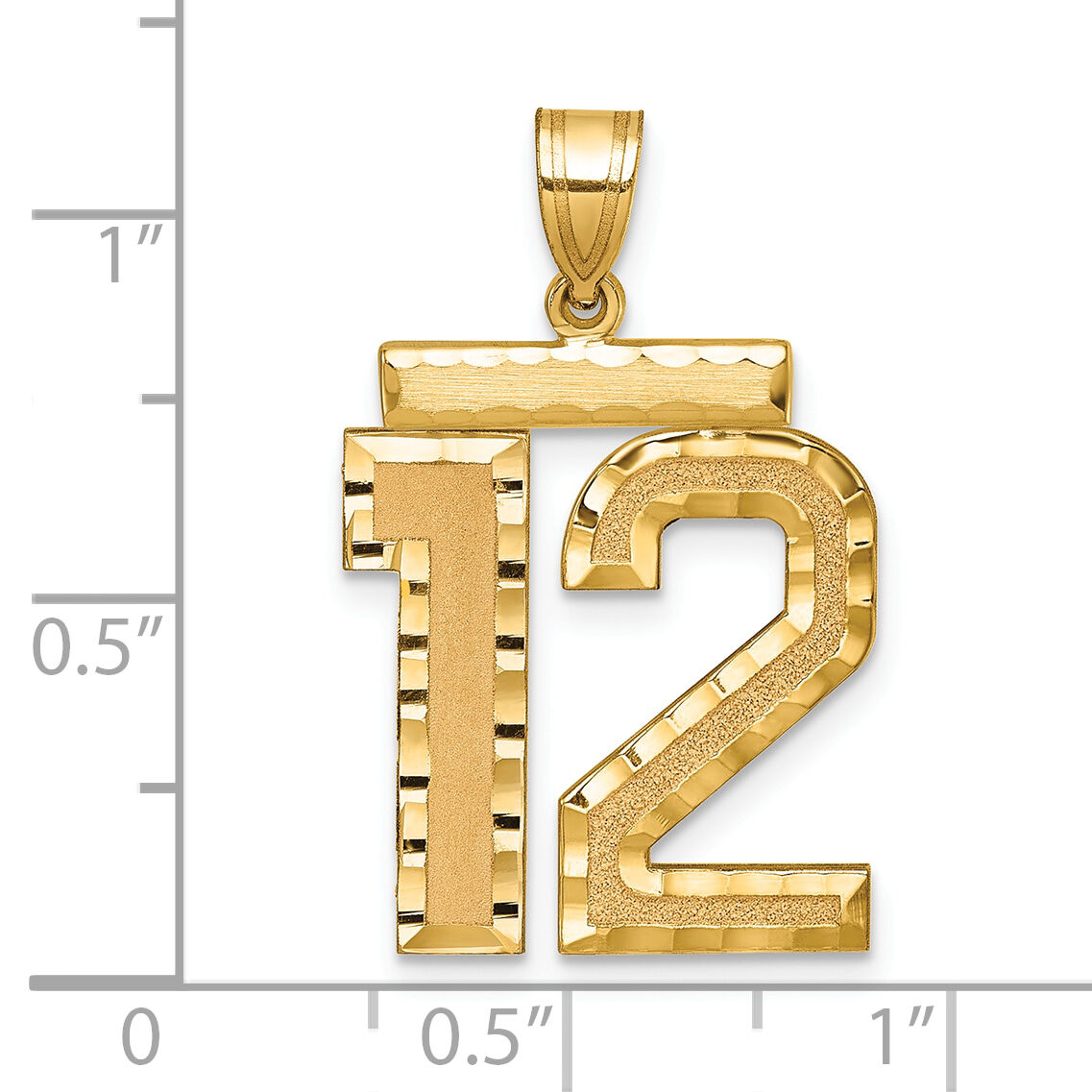 14k Large Brushed Diamond-cut Number 12 Charm-LN12