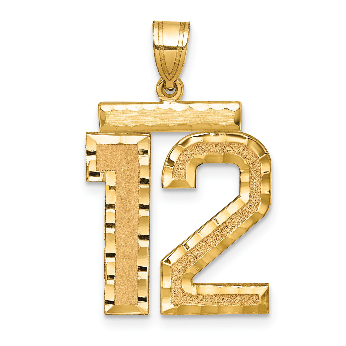 14k Large Brushed Diamond-cut Number 12 Charm-LN12