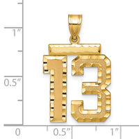 14k Large Brushed Diamond-cut Number 13 Charm-LN13