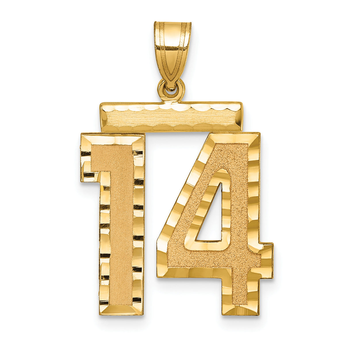 14k Large Brushed Diamond-cut Number 14 Charm-LN14