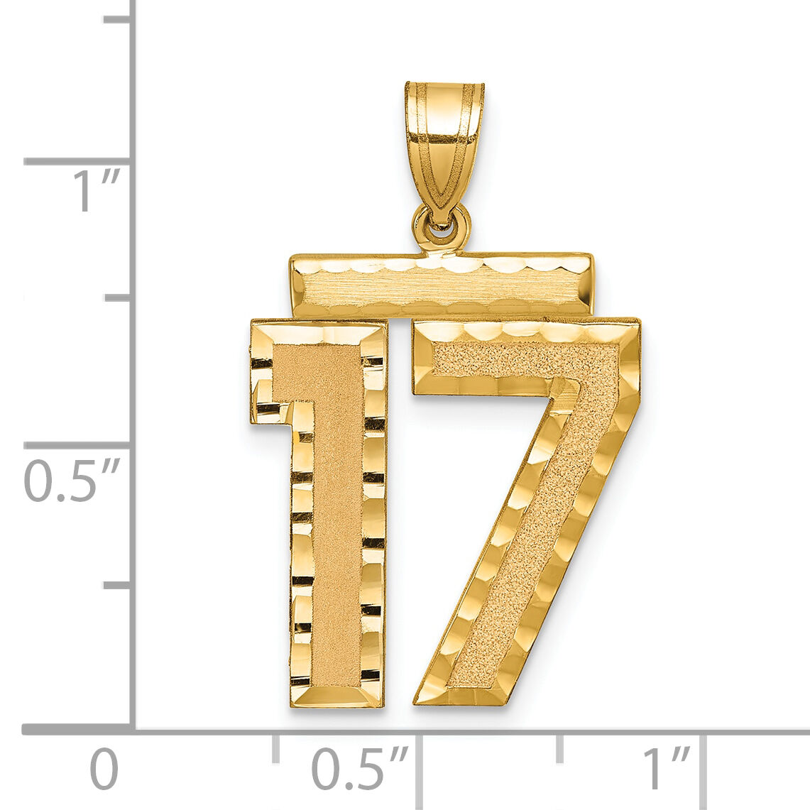 14k Large Brushed Diamond-cut Number 17 Charm-LN17