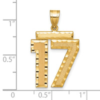 14k Large Brushed Diamond-cut Number 17 Charm-LN17