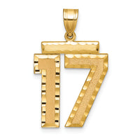 14k Large Brushed Diamond-cut Number 17 Charm-LN17