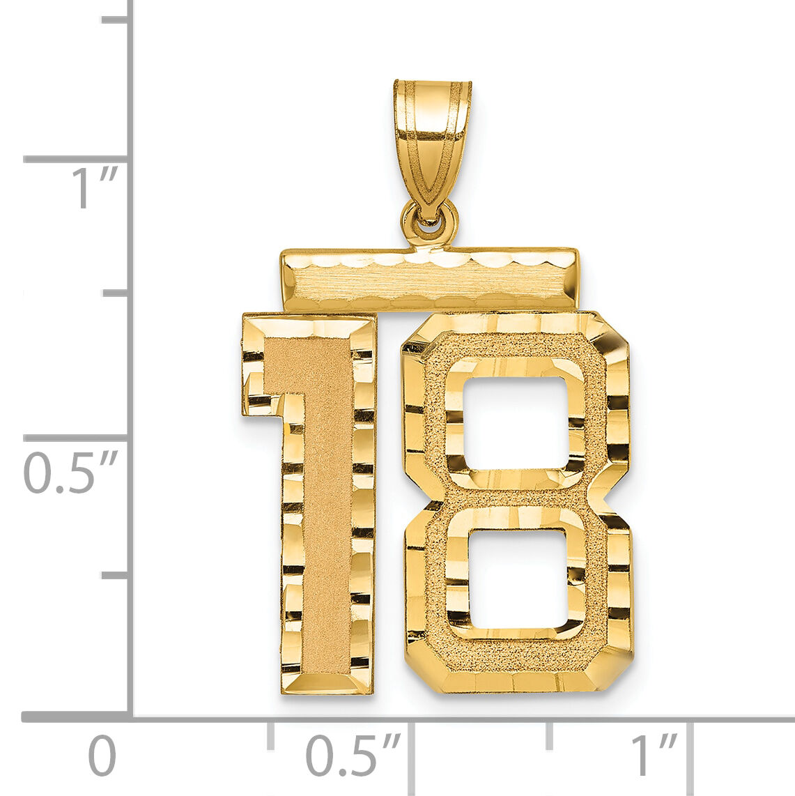 14k Large Brushed Diamond-cut Number 18 Charm-LN18