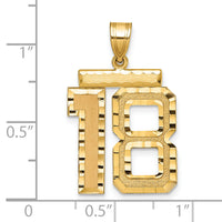 14k Large Brushed Diamond-cut Number 18 Charm-LN18