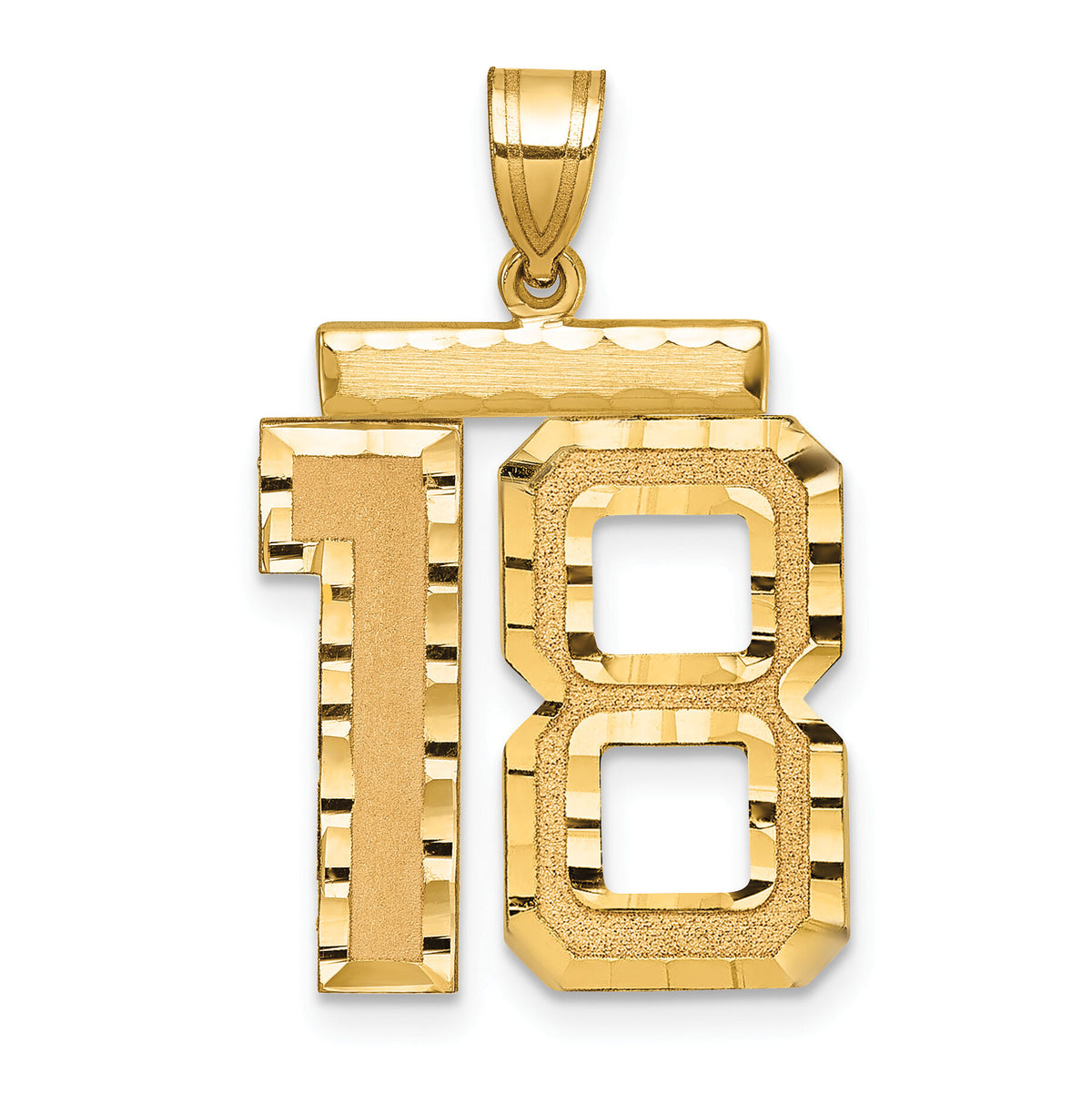 14k Large Brushed Diamond-cut Number 18 Charm-LN18