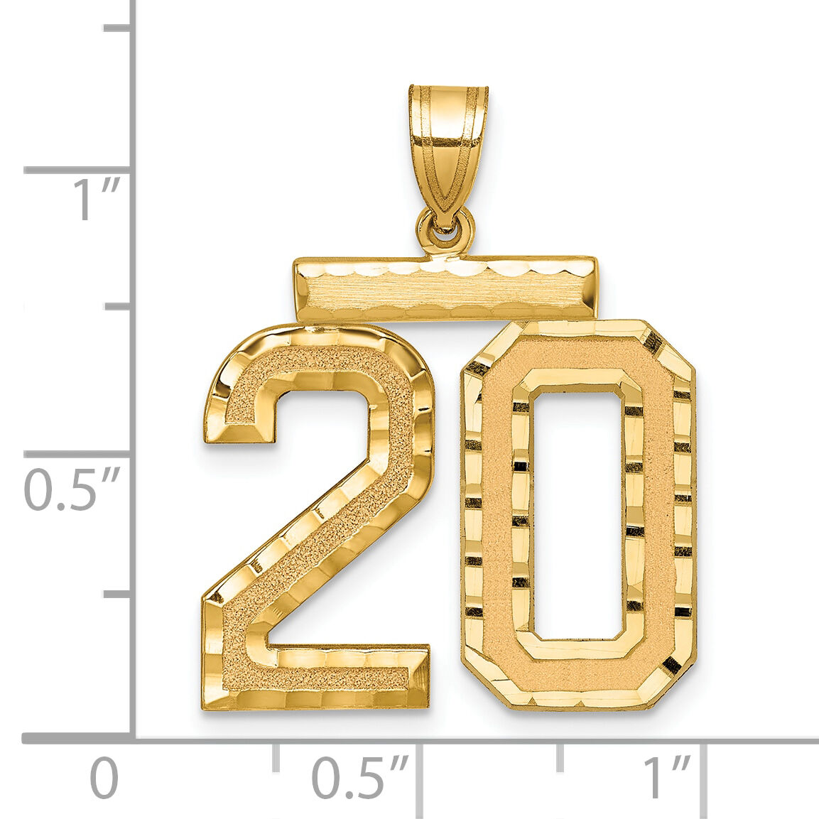 14k Large Brushed Diamond-cut Number 20 Charm-LN20