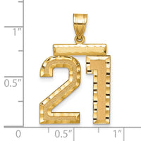 14k Large Brushed Diamond-cut Number 21 Charm-LN21