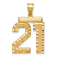 14k Large Brushed Diamond-cut Number 21 Charm-LN21
