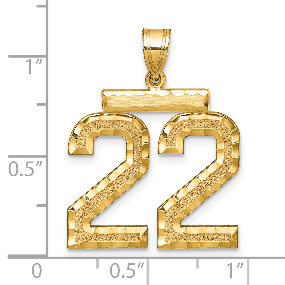 14k Large Brushed Diamond-cut Number 22 Charm-LN22