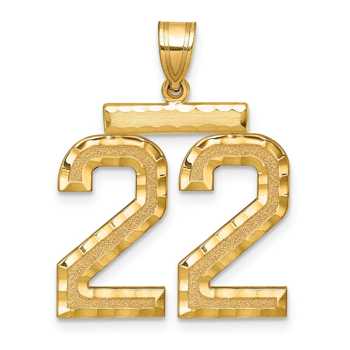 14k Large Brushed Diamond-cut Number 22 Charm-LN22