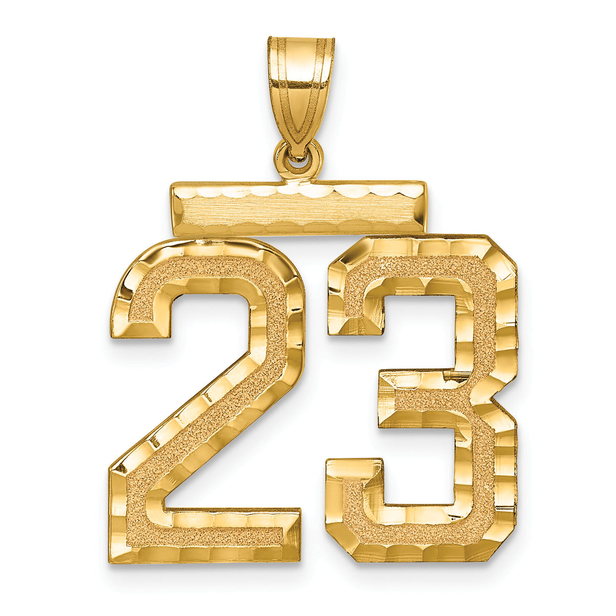 14k Large Brushed Diamond-cut Number 23 Charm-LN23