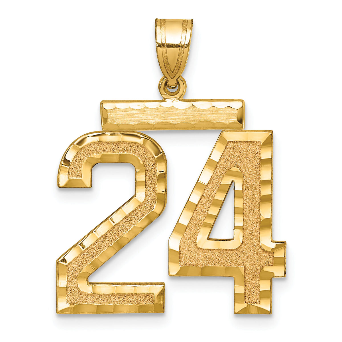 14k Large Brushed  Diamond-cut Number 24 Charm-LN24