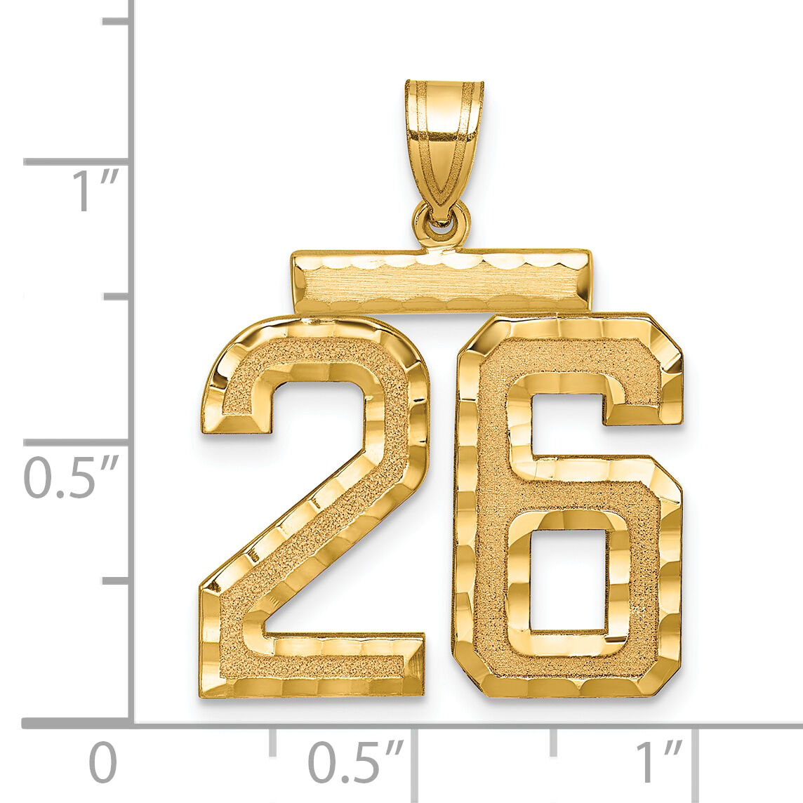 14k Large Brushed Diamond-cut Number 26 Charm-LN26