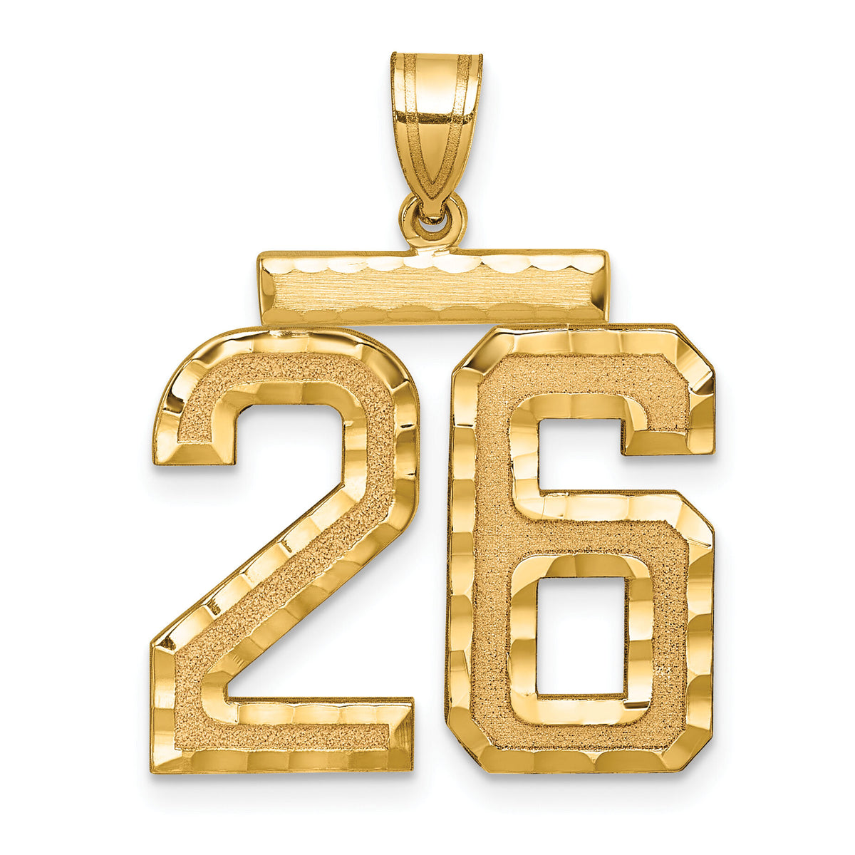 14k Large Brushed Diamond-cut Number 26 Charm-LN26