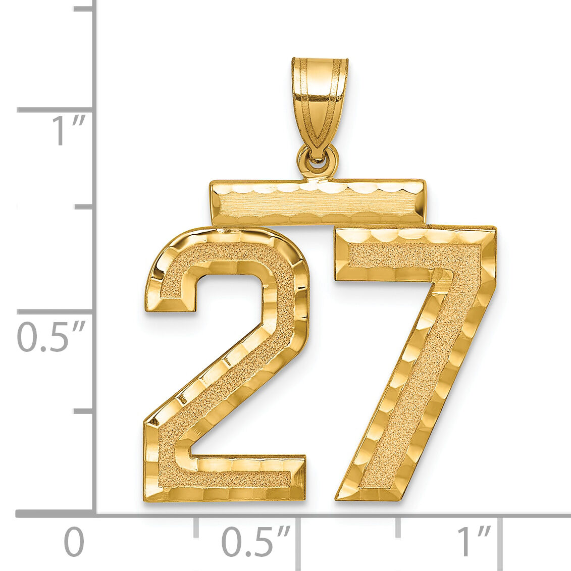 14k Large Brushed Diamond-cut Number 27 Charm-LN27