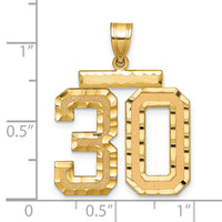 14k Large Brushed Diamond-cut Number 30 Charm-LN30