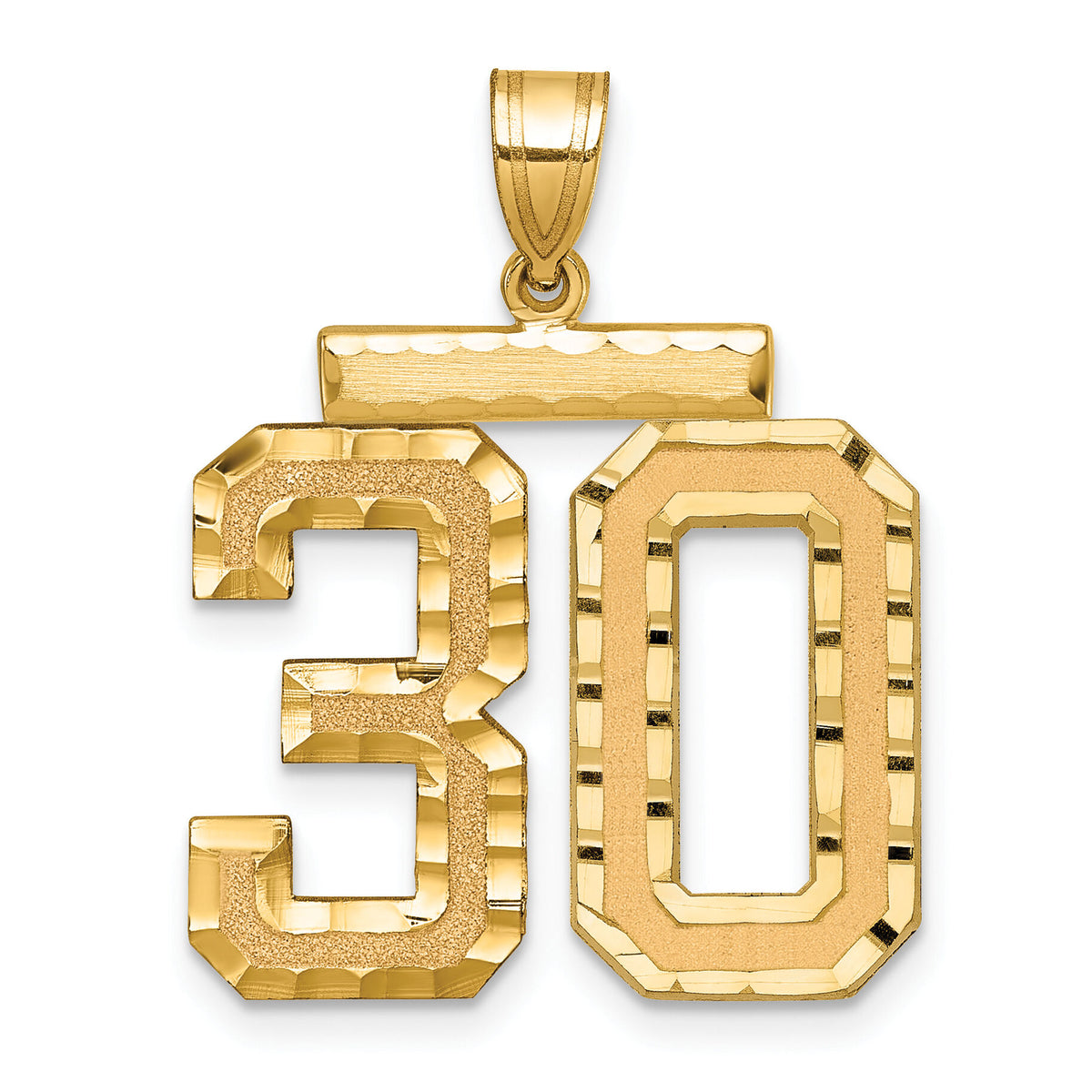 14k Large Brushed Diamond-cut Number 30 Charm-LN30