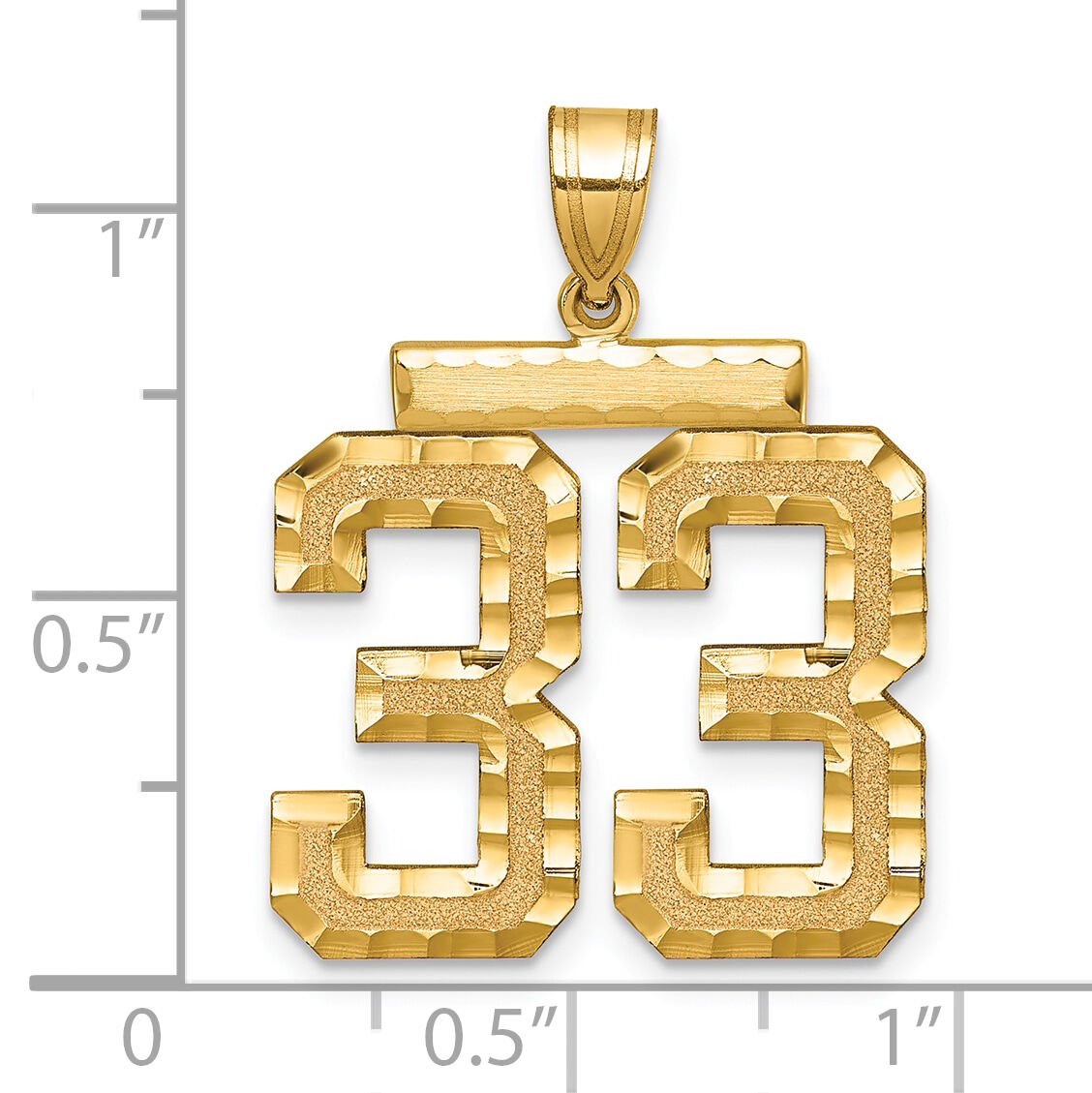 14k Large Brushed Diamond-cut Number 33 Charm-LN33