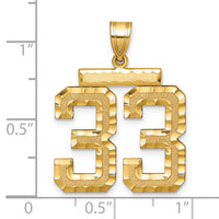 14k Large Brushed Diamond-cut Number 33 Charm-LN33