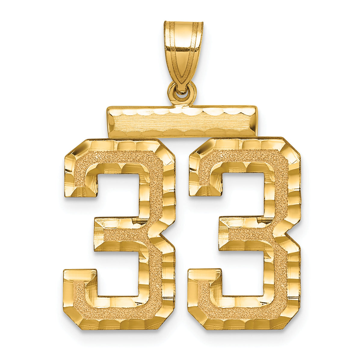 14k Large Brushed Diamond-cut Number 33 Charm-LN33