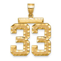 14k Large Brushed Diamond-cut Number 33 Charm-LN33