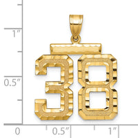 14k Large Brushed Diamond-cut Number 38 Charm-LN38