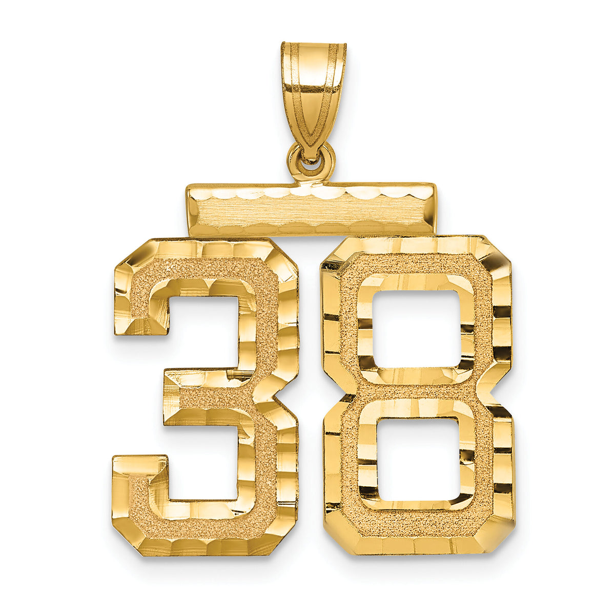 14k Large Brushed Diamond-cut Number 38 Charm-LN38