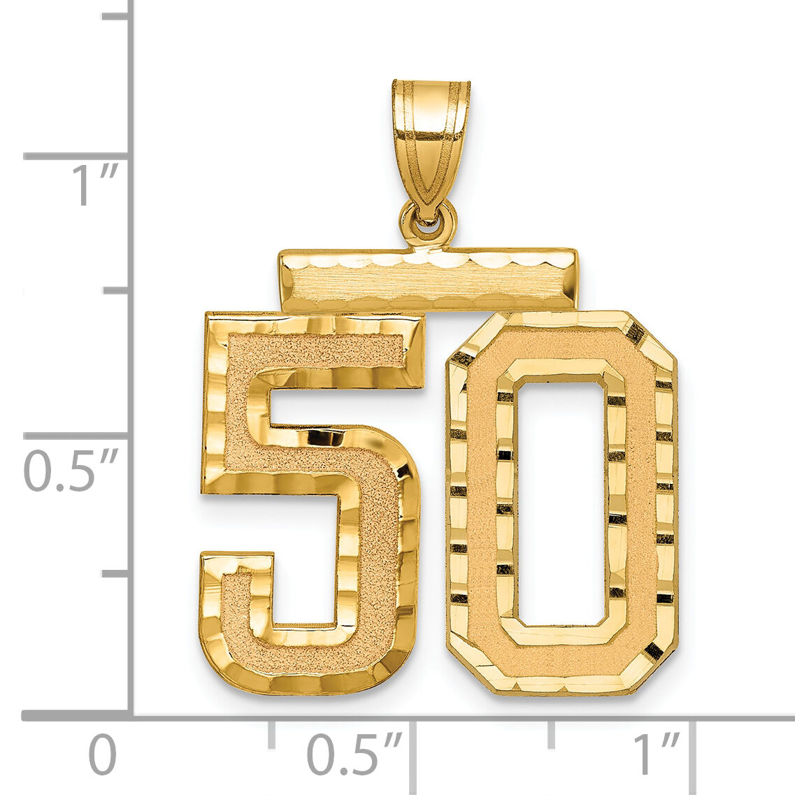 14k Large Brushed Diamond-cut Number 50 Charm-LN50