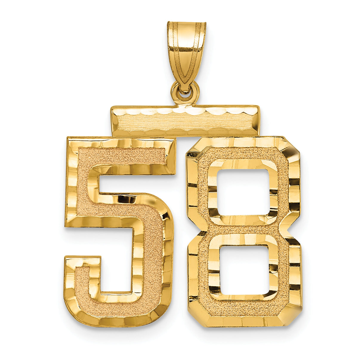 14k Large Brushed Diamond-cut Number 58 Charm-LN58