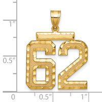 14k Large Brushed  Diamond-cut Number 62 Charm-LN62