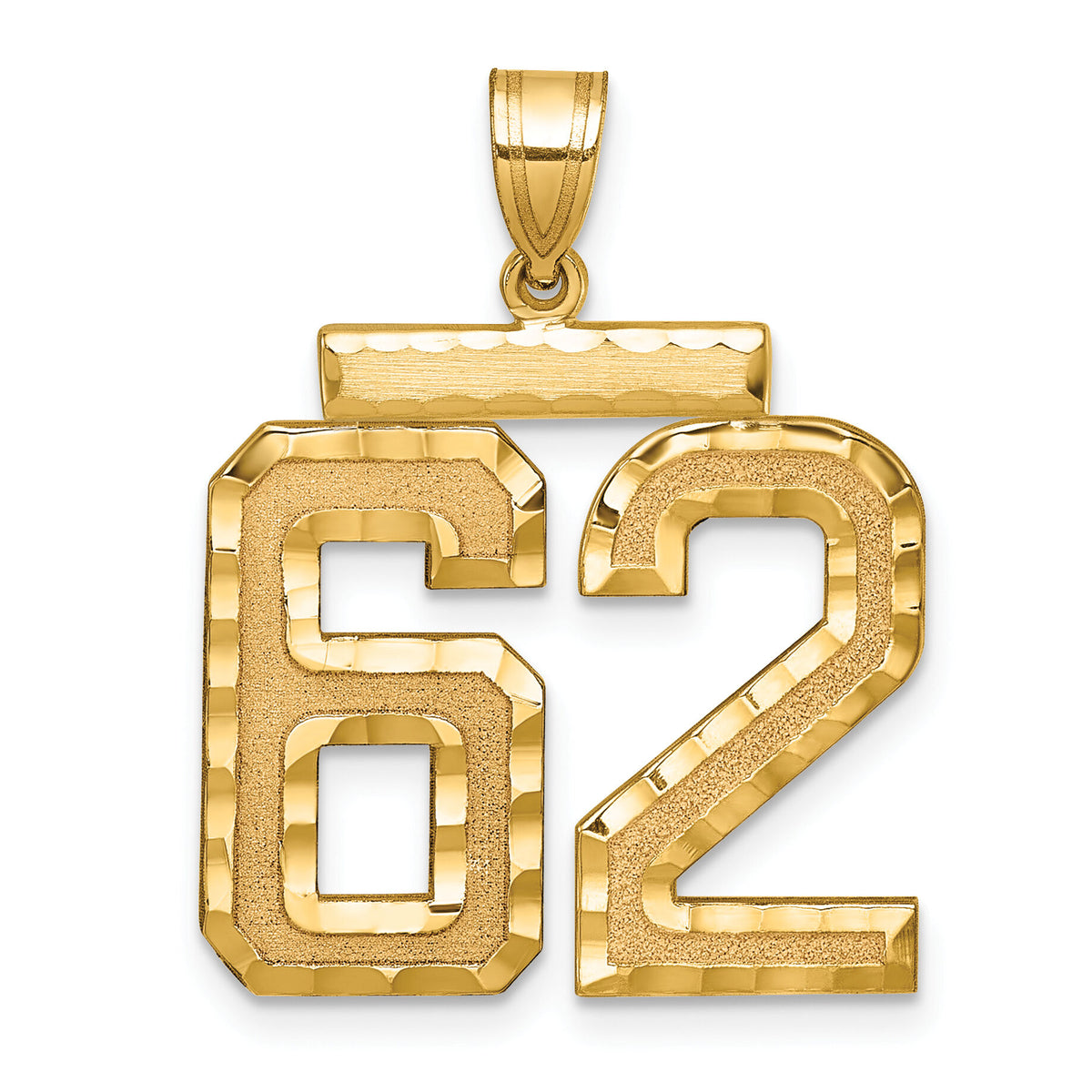 14k Large Brushed  Diamond-cut Number 62 Charm-LN62