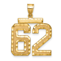 14k Large Brushed  Diamond-cut Number 62 Charm-LN62