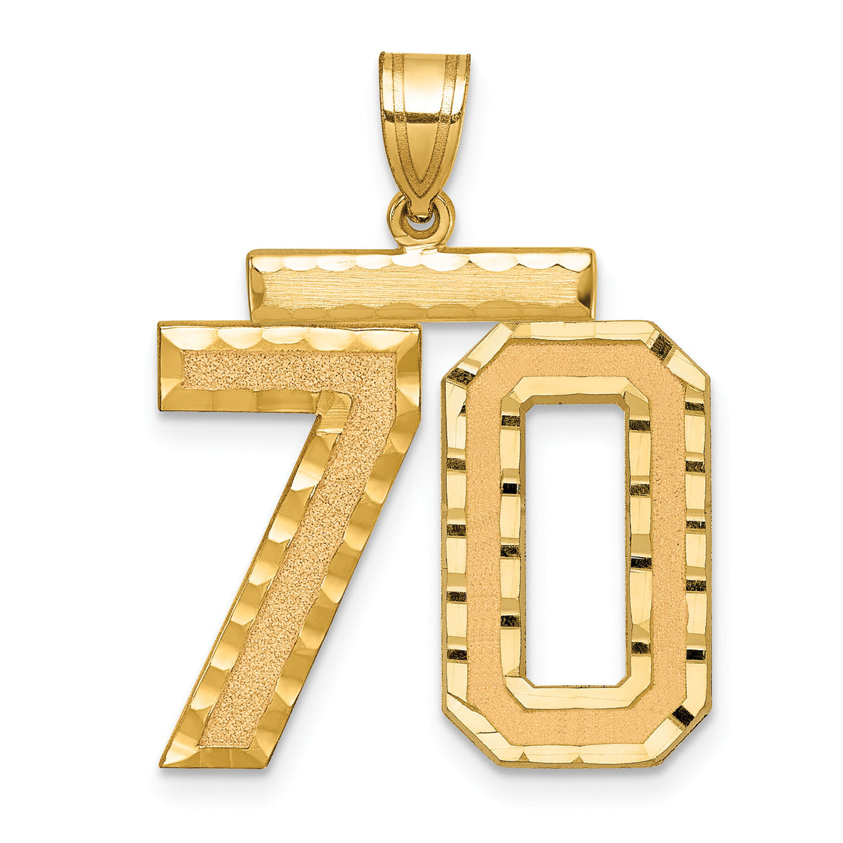 14k Large Brushed Diamond-cut Number 70 Charm-LN70