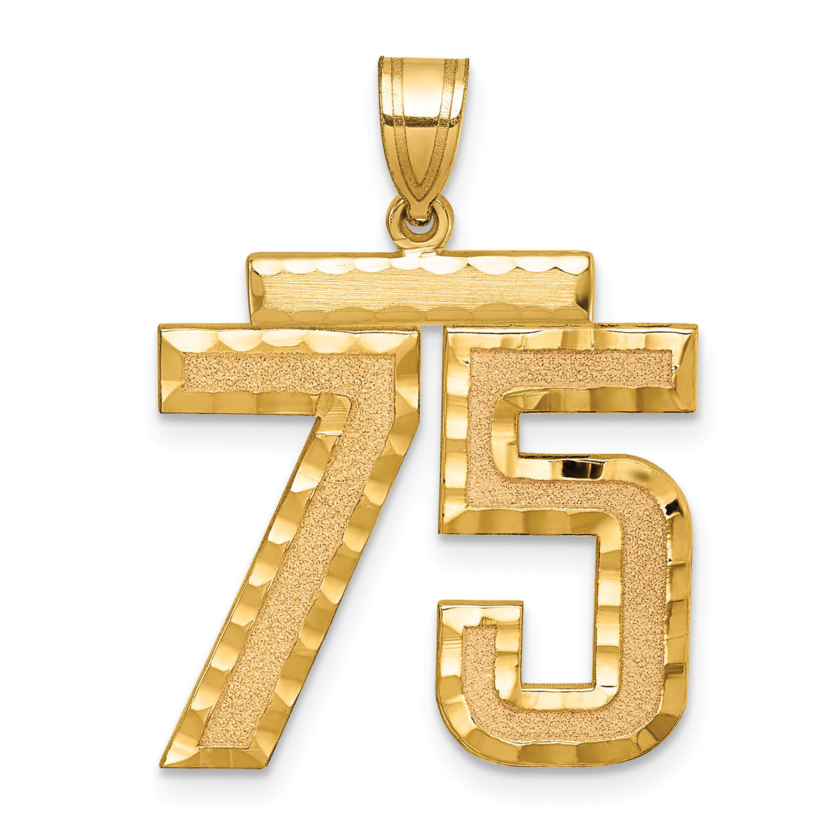 14k Large Brushed Diamond-cut Number 75 Charm-LN75