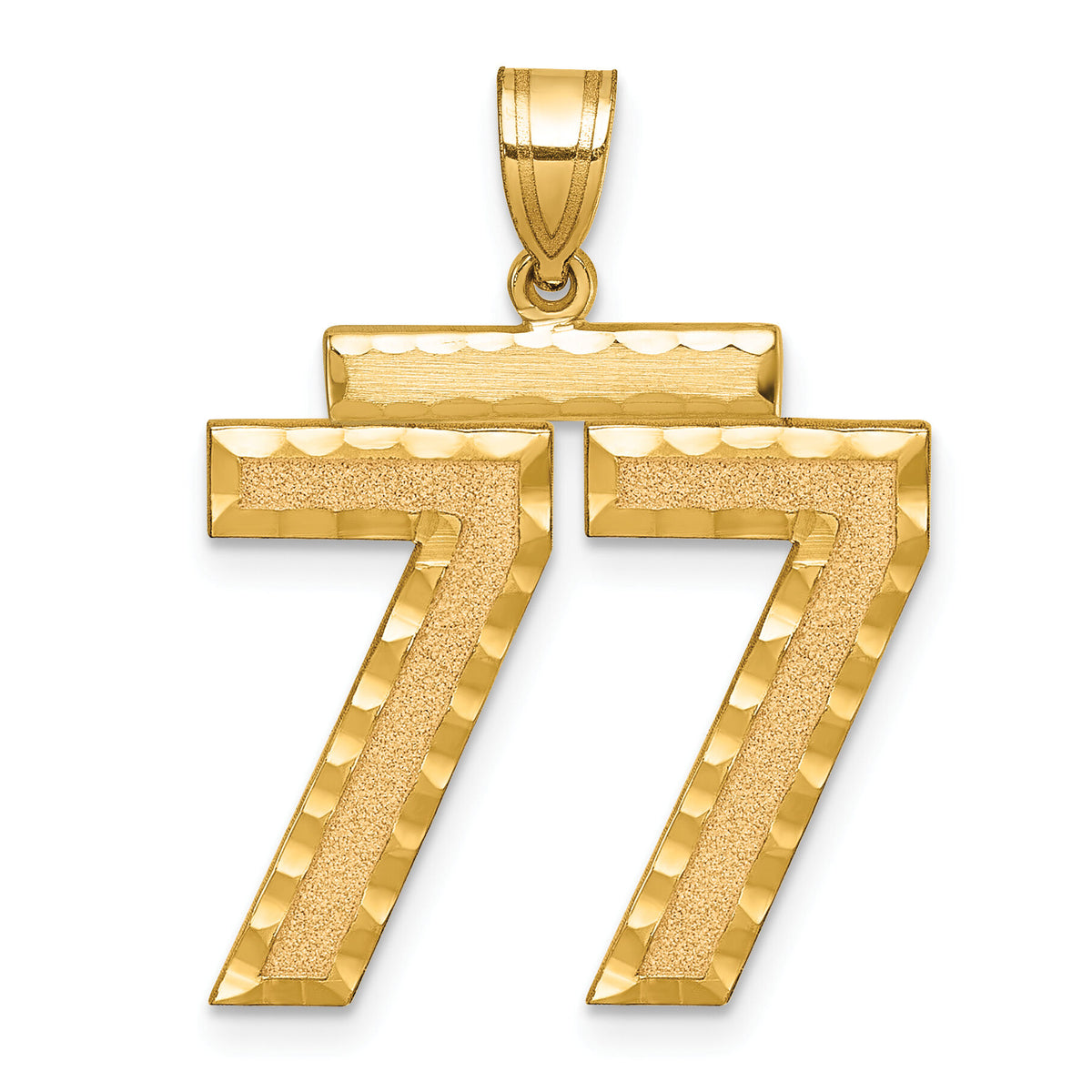 14k Large Brushed Diamond-cut Number 77 Charm-LN77