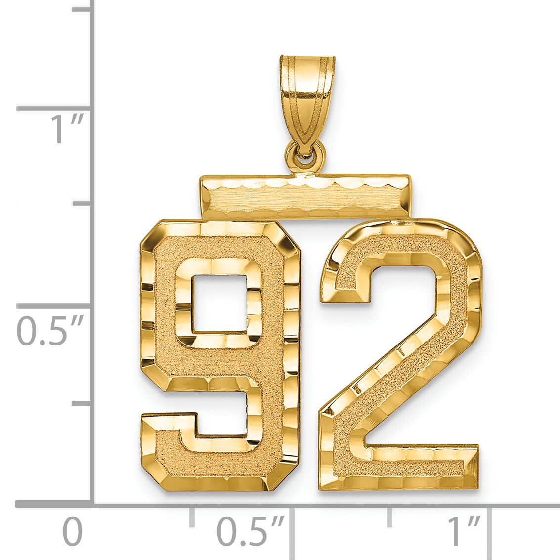 14k Large Brushed Diamond-cut Number 92 Charm-LN92