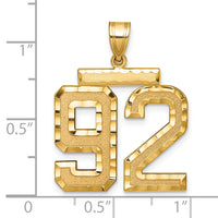 14k Large Brushed Diamond-cut Number 92 Charm-LN92