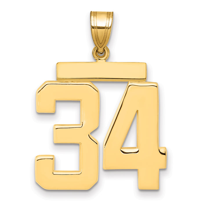 14k Large Polished Number 34 Charm-LP34