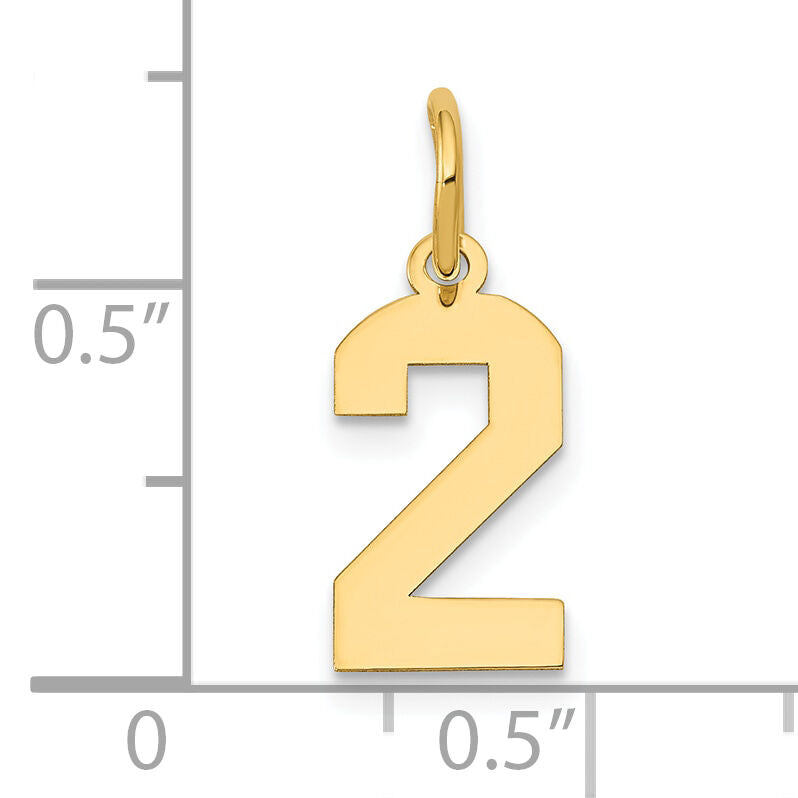 14k Small Polished Number 2 Charm-LS02