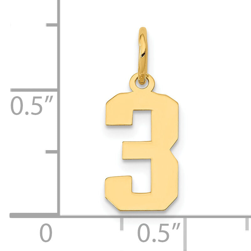 14k Small Polished Number 3 Charm-LS03