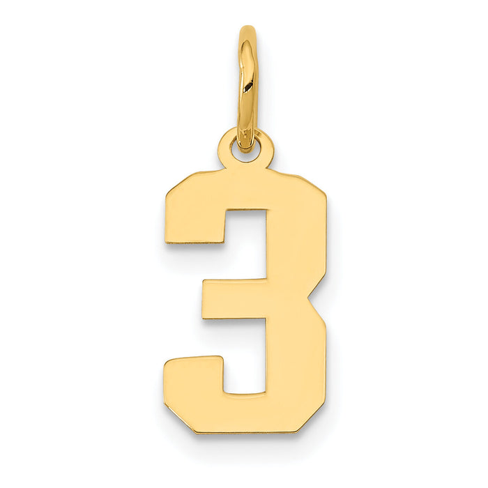 14k Small Polished Number 3 Charm-LS03