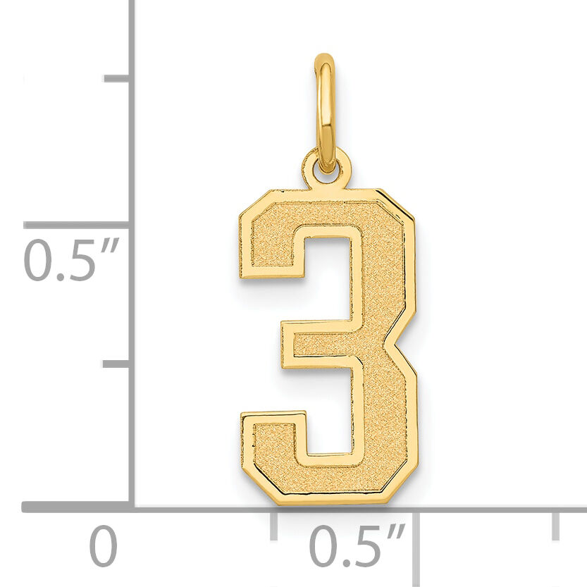 14k Medium Satin Number 3 Charm-LSM03