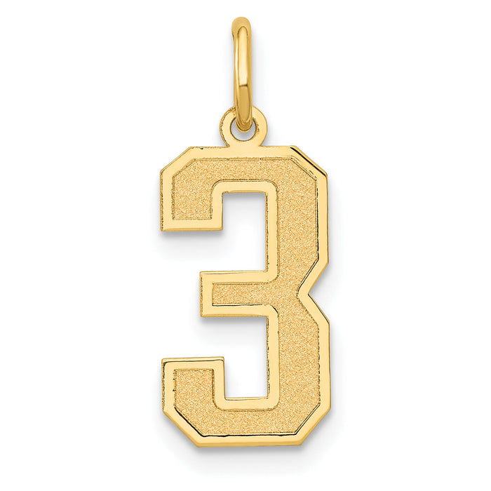 14k Medium Satin Number 3 Charm-LSM03