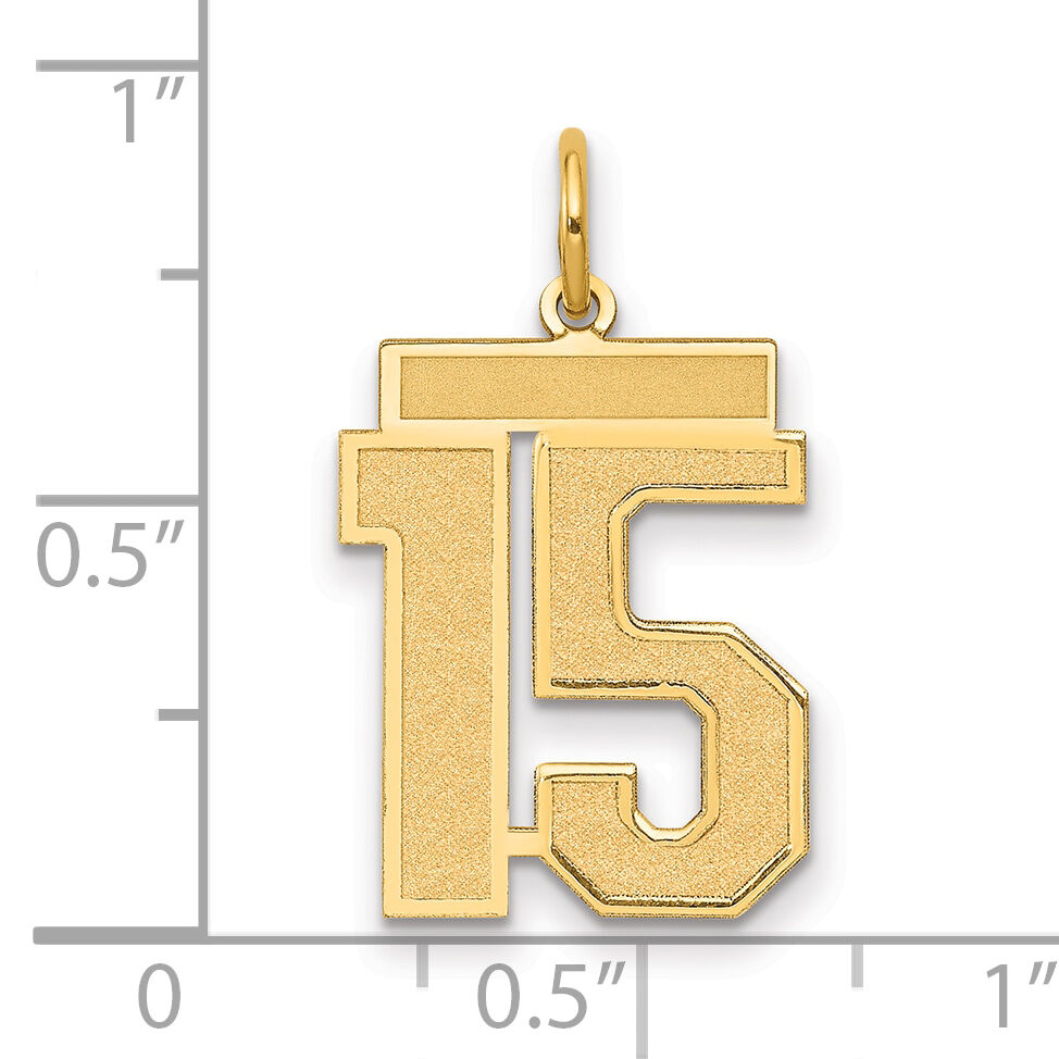 14k Medium Satin Number 15 Charm-LSM15